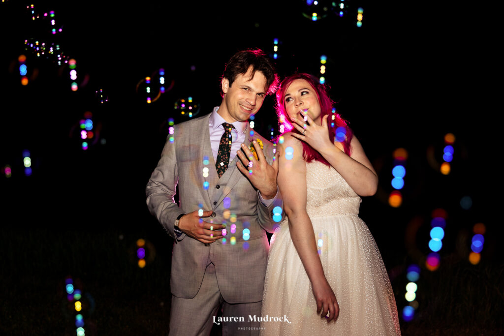 bubbles bride and groom